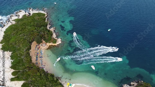 Wallpaper Mural Ksamil Islands, tourist recreation spot in Albania. Rocky islands with sandy beach and boats. Aerial Torontodigital.ca