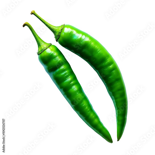 two green chili peppers lying on top of each other, ai generated png transparent background 