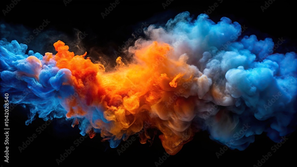 Colorful explosion of smoke in a gradient of colors transitioning from blue to orange Wide-Angle Colorful explosion of smoke in a gradient of colors transitioning from blue to orange Wide-Angle