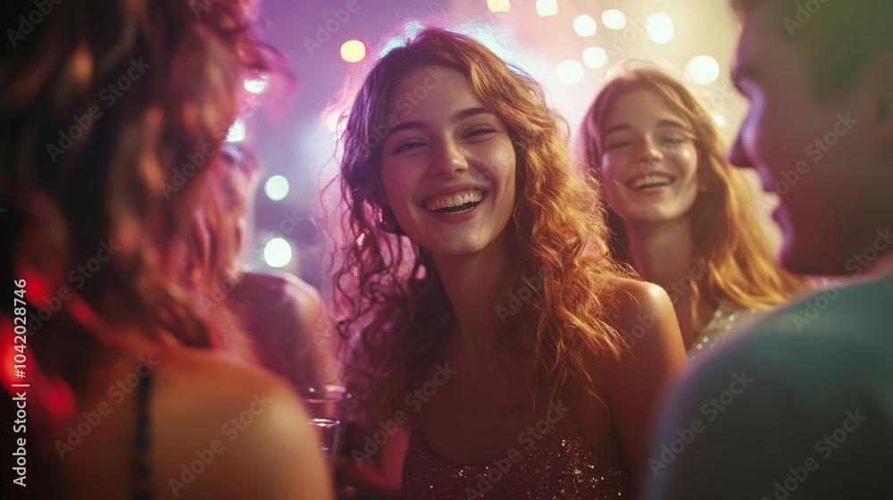 beautiful young woman in a nightclub dancing and smiling at the camera beautiful young woman in a nightclub dancing and smiling at the camera