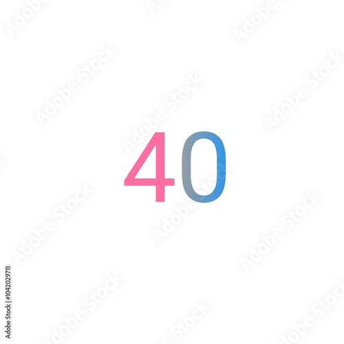 Minimalist number 40 in pastel pink and blue on a white background.