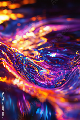 Abstract Colorful Fluid Swirls Reflecting Light