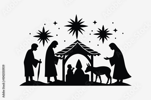  Christmas christian nativity vector silhouette scene