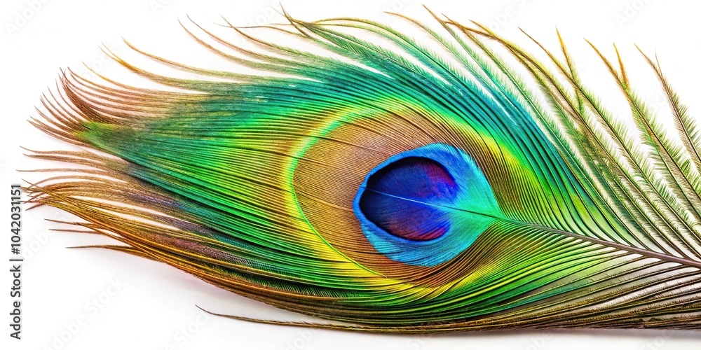 Naklejka premium Colorful peacock feather close-up isolated on white background