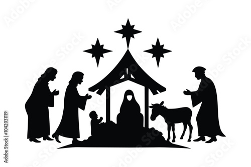  Christmas christian nativity vector silhouette scene