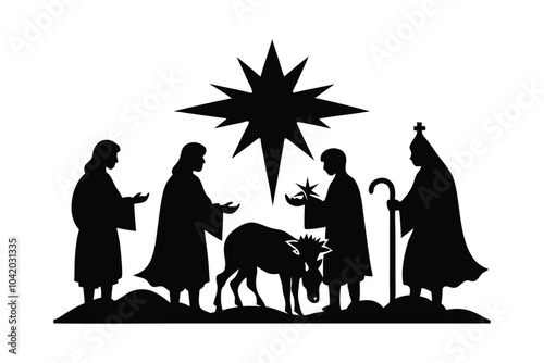  Christmas christian nativity vector silhouette scene