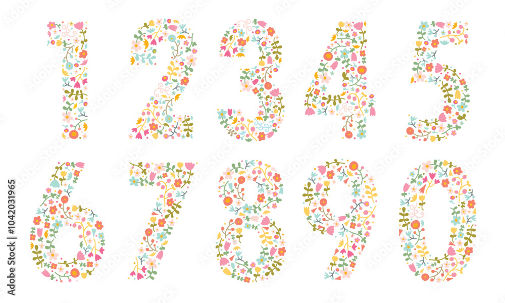 Cute Floral Number. Set. Wedding invitations, greeting card, birthday, logo, poster other ideas. Vector illustration. Cute Floral Number. Set. Wedding invitations, greeting card, birthday, logo, poster other ideas. Vector illustration.