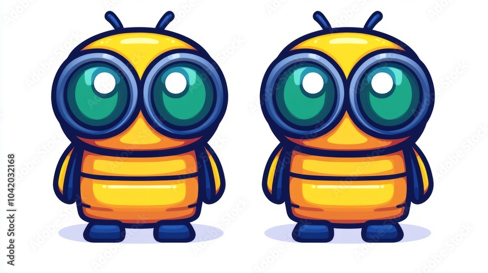 Two cute yellow cartoon bees with large eyes. Two cute yellow cartoon bees with large eyes.