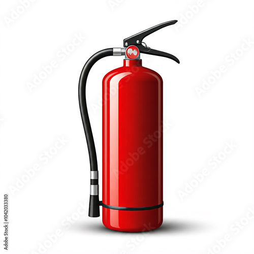 realistic red fire extinguisher safety equipment isolated on white background