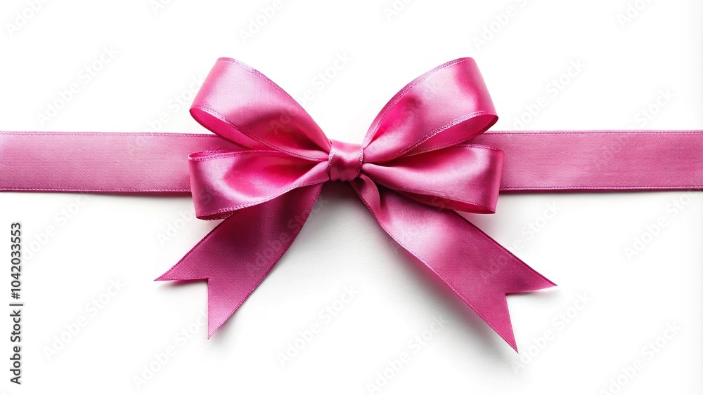 Pink ribbon with bow on white background in forced perspective Pink ribbon with bow on white background in forced perspective