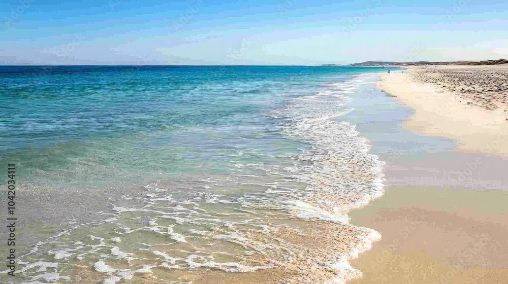 A serene beach with white sand and crystal-clear turquoise water. A serene beach with white sand and crystal-clear turquoise water.