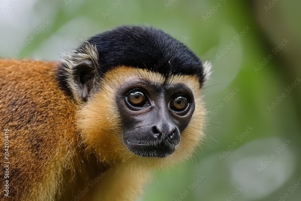 Curious monkey with striking black and orange fur explores its lush rainforest habitat Curious monkey with striking black and orange fur explores its lush rainforest habitat