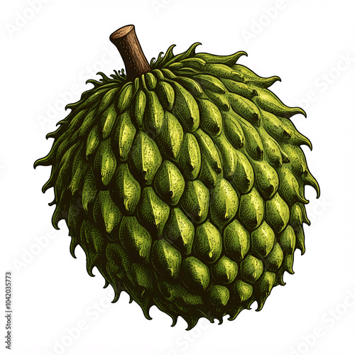 hand drawn illustration of a green soursop fruit