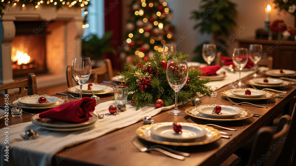 Elegant Christmas Dinner Table: Festive Decor for Holiday Marketing and Hospitality Promotions Elegant Christmas Dinner Table: Festive Decor for Holiday Marketing and Hospitality Promotions