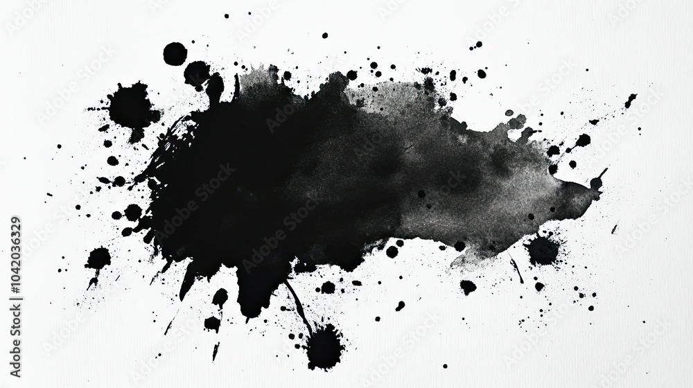 Obraz premium Creative black watercolor blot with textured splashes and artistic washes on paper.