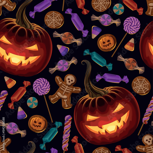 Sweets candies halloween seamless pattern