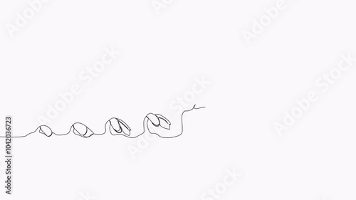 Video. Continuous single line drawing infographic about planting and growth stage of a plant . Seeds sprouting in the ground. Animation on white background. 4K