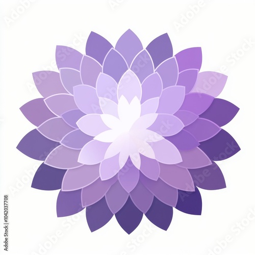 A stunning geometric floral design in various shades of purple, showcasing petals that radiate outward.