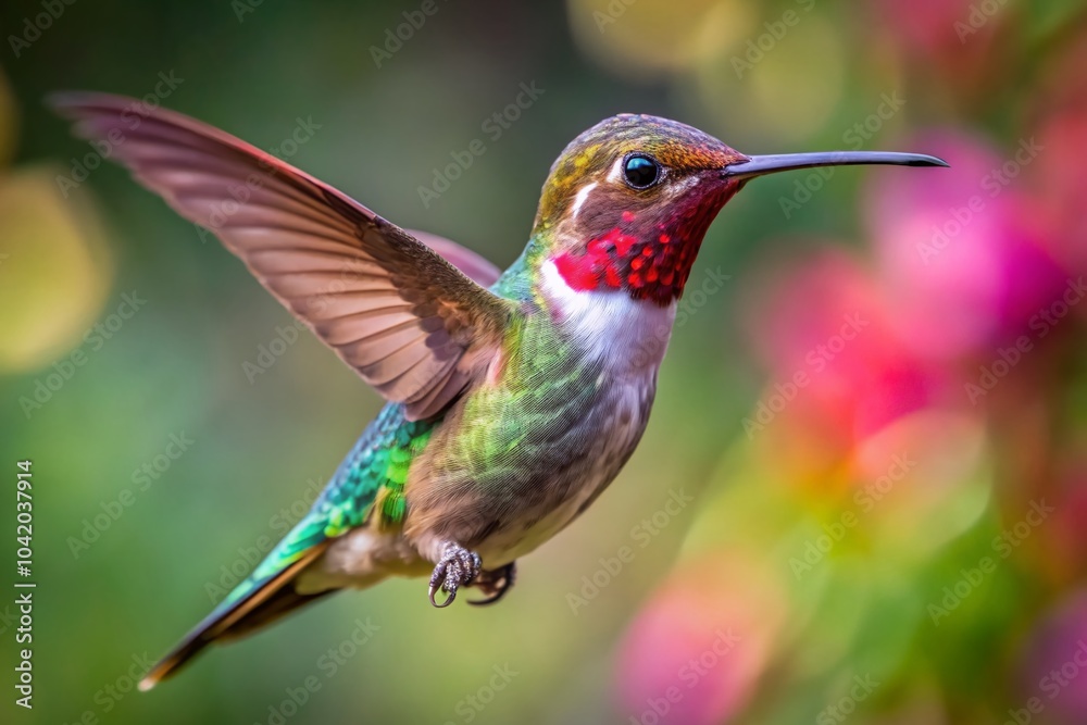 Fototapeta premium Stunning Isolated Hummingbird in Vibrant Colors - Macro Photography Close-Up of Nature's Beauty