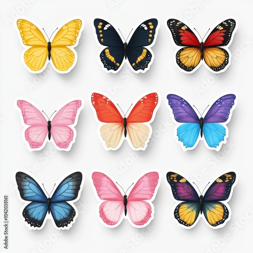 Wallpaper Mural A vibrant display of nine beautifully illustrated butterflies in various colors and styles, showcasing nature's artistry. Torontodigital.ca