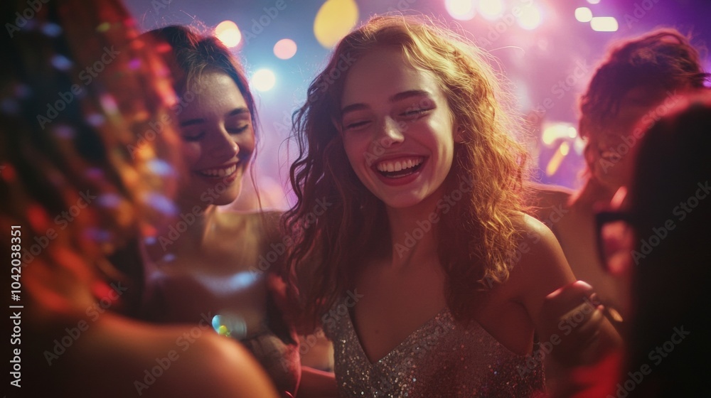beautiful young woman in a nightclub dancing and smiling at the camera beautiful young woman in a nightclub dancing and smiling at the camera