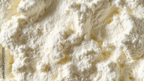 Close-up of ricotta cheese revealing its fine grainy texture