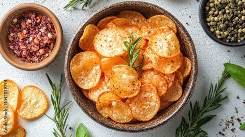 Deliciously crunchy potato chips with herbs and spices