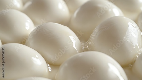 Shot of mozzarella featuring its glossy and stretchy texture