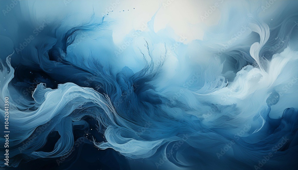 Obraz premium a blue and white image of smoke and water the image has a dreamy ethereal quality to it as if it were a painting or a photograph