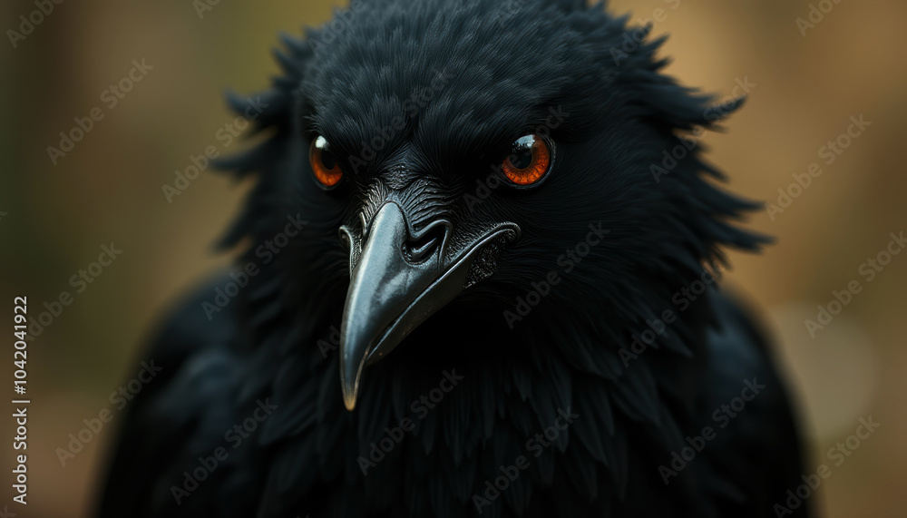 Fototapeta premium A black raven with red eyes