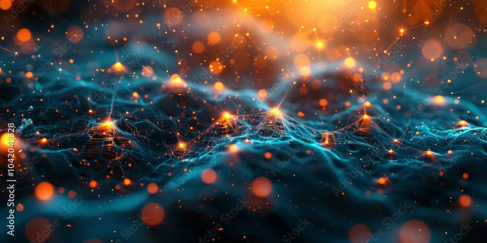 Abstract Digital Landscape with Glowing Particles Abstract Digital Landscape with Glowing Particles