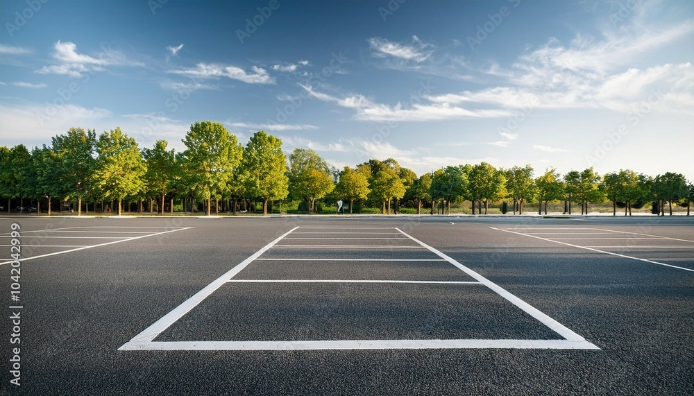 a parking lot with trees in the background a parking lot with trees in the background