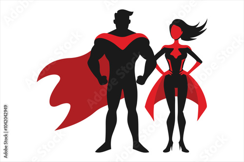 silhouette of superhero couple isolated