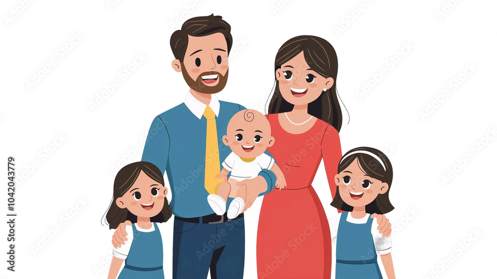 Fototapeta premium full illustration of a happy family on a transparent background, png