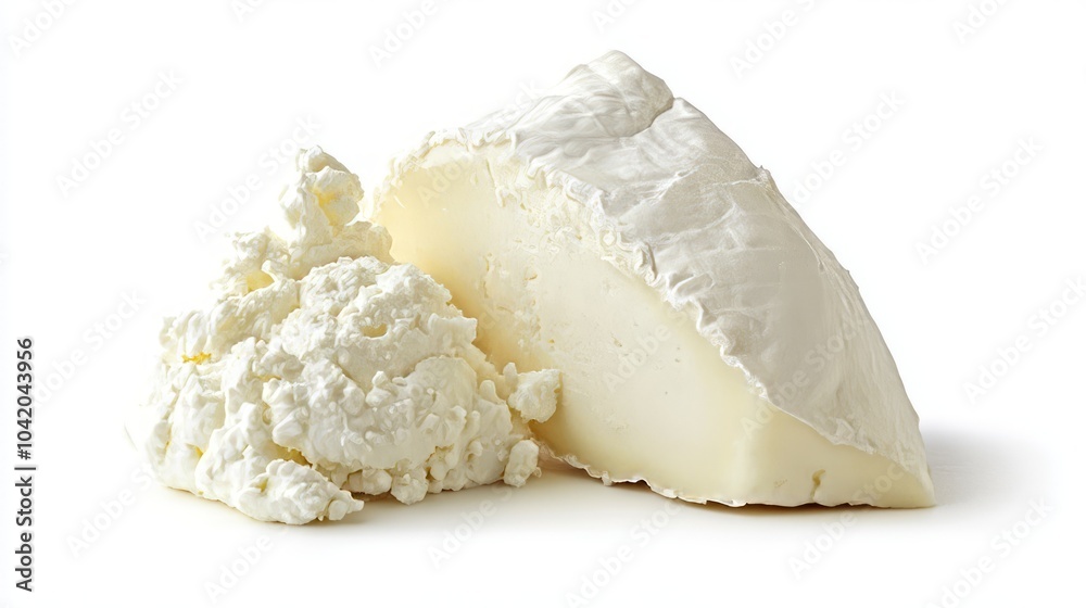 Solitary wedge of burrata cheese isolated on white Solitary wedge of burrata cheese isolated on white