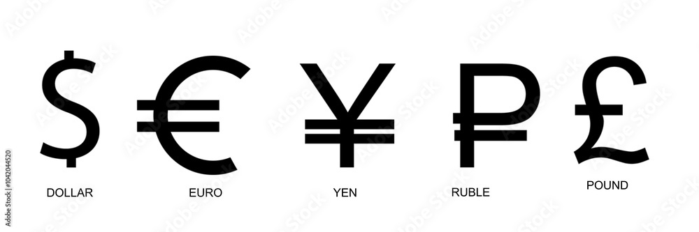 Dollar, euro, pound, ruble, a set of the most popular currency symbols Dollar, euro, pound, ruble, a set of the most popular currency symbols