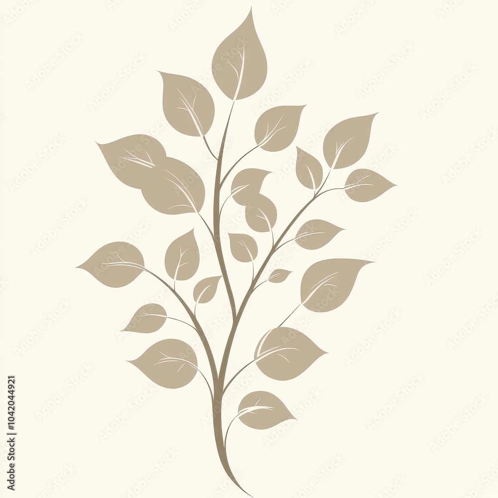 Minimalist beige plant illustration with delicate leaves on a soft cream background.
