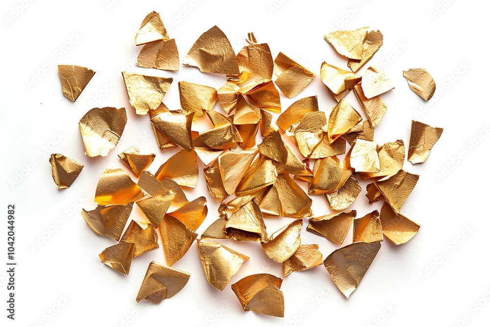 Many pieces of gold leaf on white background Many pieces of gold leaf on white background