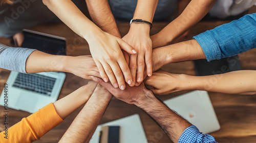 Wallpaper Mural Team Hands Stacked in Unity and Cooperation Torontodigital.ca