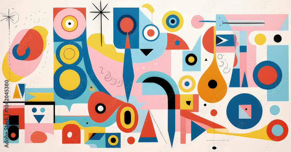 Obraz premium A vibrant abstract composition featuring geometric shapes and bold colors, evoking a sense of playfulness and creativity.