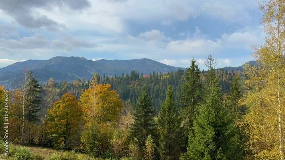 The landscape of Carpathian Mountains in the sunny weather. Perfect weather condition in the autumn season