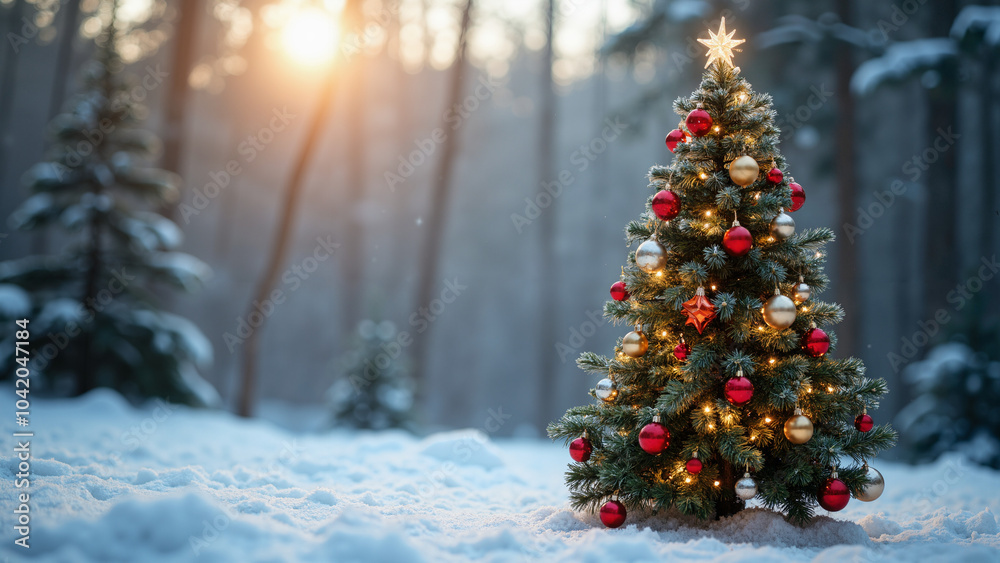 Majestic Christmas Tree in Winter Wonderland: Perfect for Holiday Marketing and Festive Advertisements Majestic Christmas Tree in Winter Wonderland: Perfect for Holiday Marketing and Festive Advertisements