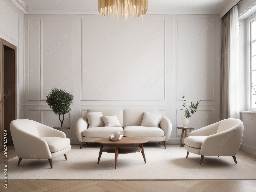 Fototapeta premium Modern living room with grey couch