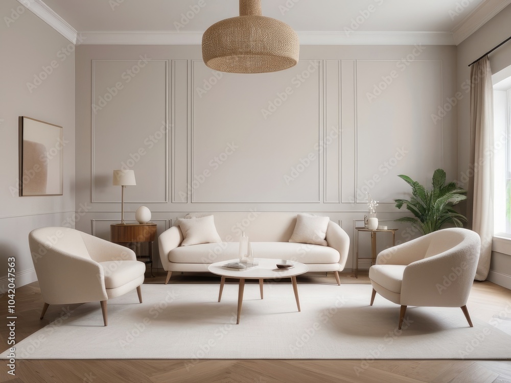 Fototapeta premium Modern living room with grey couch