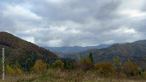 The landscape of Carpathian Mountains in the sunny weather. Perfect weather condition in the autumn season