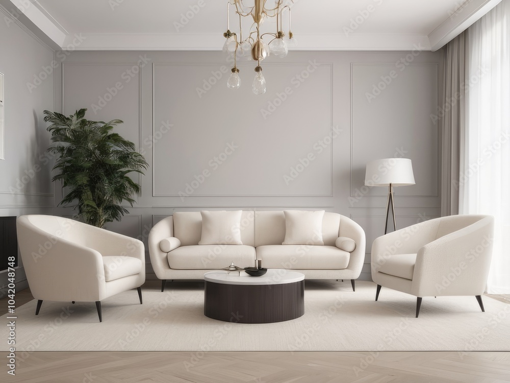 Modern living room with grey couch Modern living room with grey couch