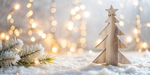 Wood Minimal Xmas Tree in a Festive Christmas Atmosphere with Warm Winter Cheer and Holiday Magic