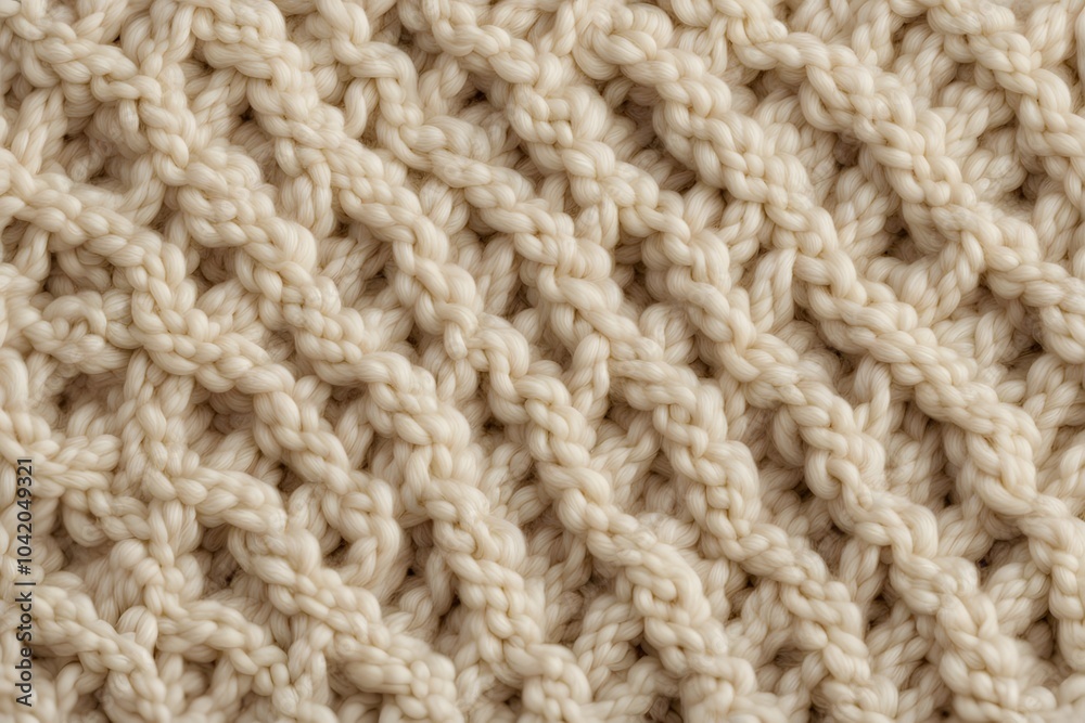 Close up of a hand knitted wool texture in soft cream with visible stitch patterns, Ai Generated Close up of a hand knitted wool texture in soft cream with visible stitch patterns, Ai Generated