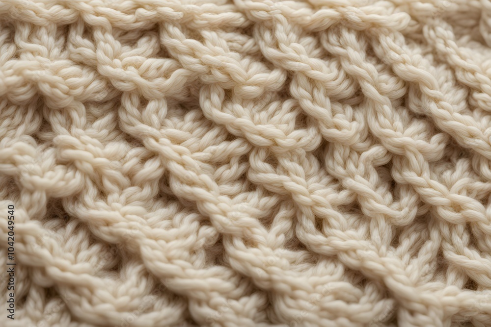 Close up of a hand knitted wool texture in soft cream with visible stitch patterns, Ai Generated Close up of a hand knitted wool texture in soft cream with visible stitch patterns, Ai Generated