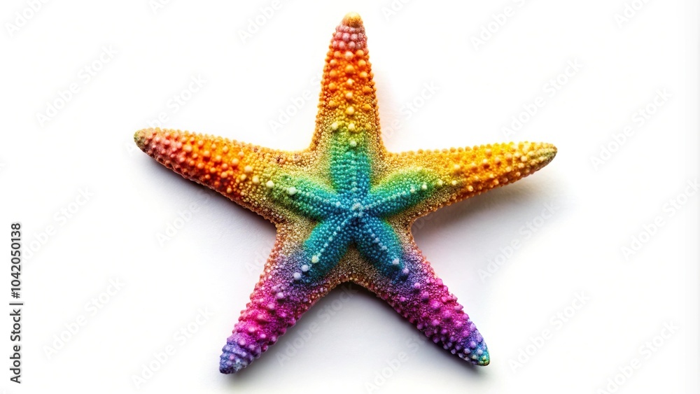 Colorful starfish on white background, medium shot Colorful starfish on white background, medium shot